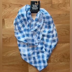 Plaid White and Blue Infinity Scarf NWT